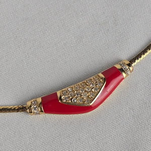 Vintage Vendome Red Enamel Crystal Detail Collar Necklace