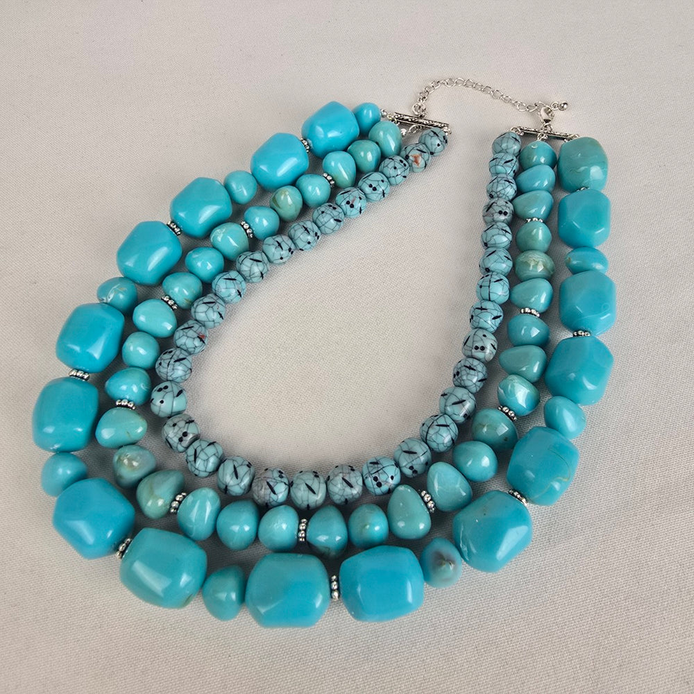 Avon Blue Beaded Faux Turquoise Layered Necklace