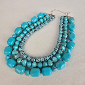 Avon Blue Beaded Faux Turquoise Layered Necklace
