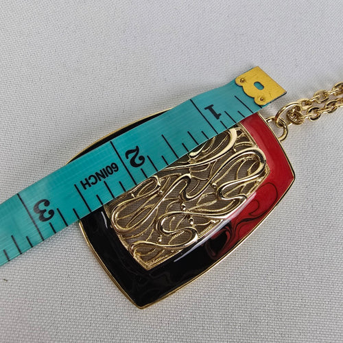 Vintage Gold Tone Red Pendant Long Necklace