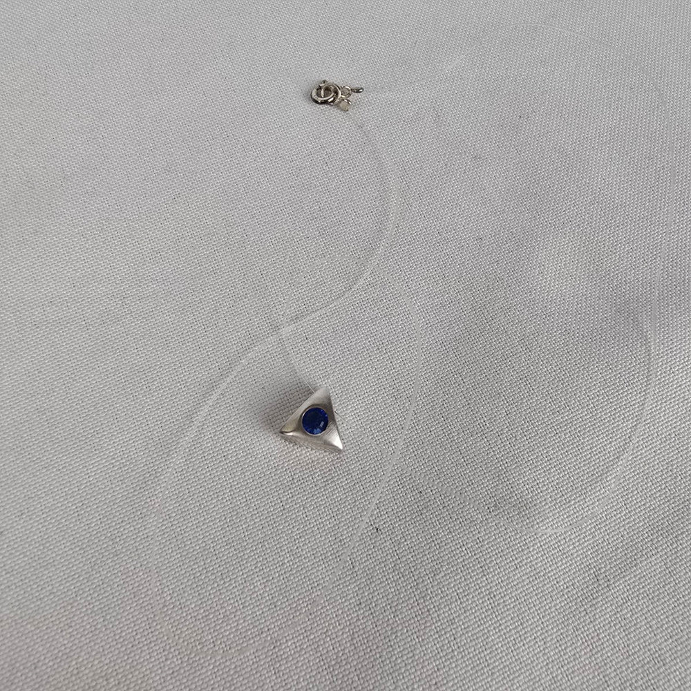 925 Sterling Silver Blue Stone Pendant Invisible Necklace