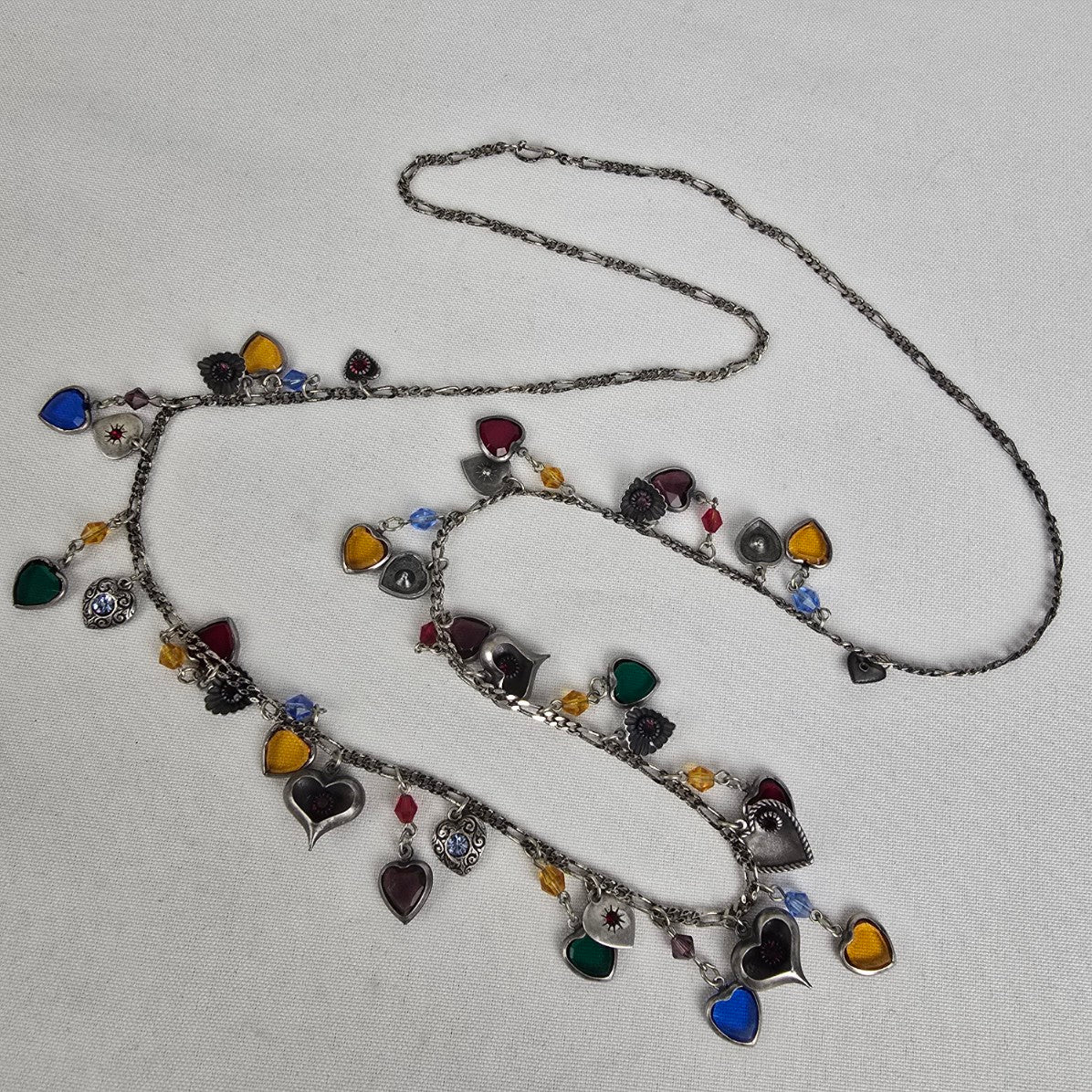 Banana Bob Silver Heart Charms Long Necklace