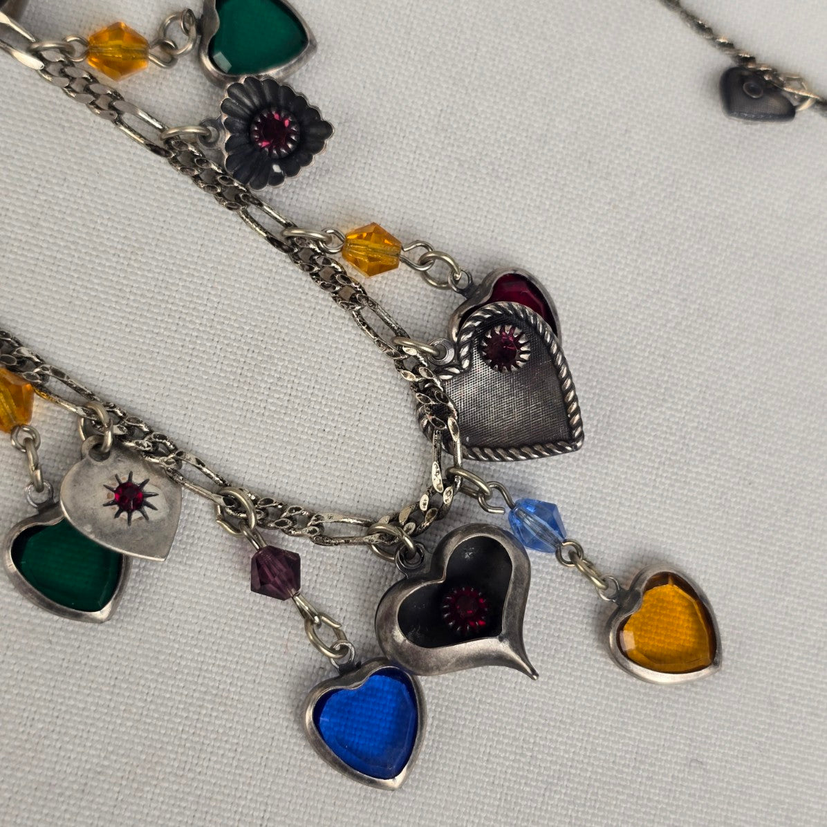 Banana Bob Silver Heart Charms Long Necklace