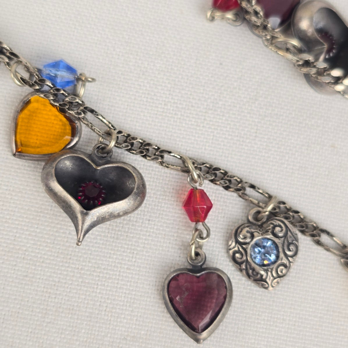 Banana Bob Silver Heart Charms Long Necklace