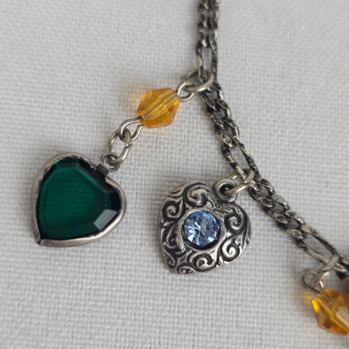 Banana Bob Silver Heart Charms Long Necklace