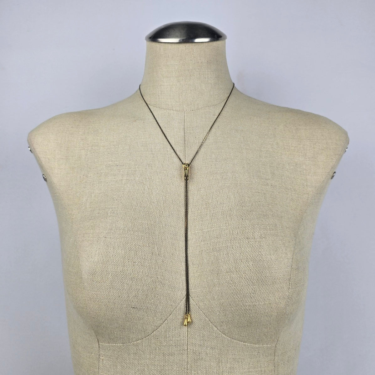Vintage Gold Tone Zipper Lariat Necklace