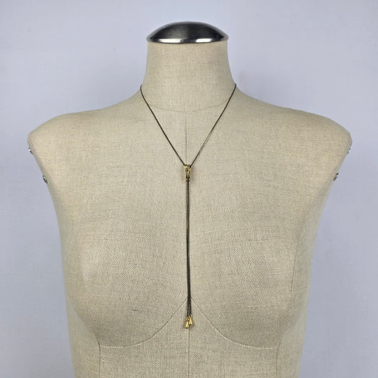 Vintage Gold Tone Zipper Lariat Necklace