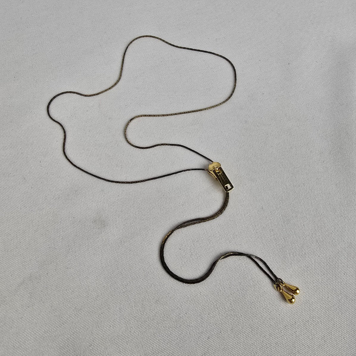 Vintage Gold Tone Zipper Lariat Necklace
