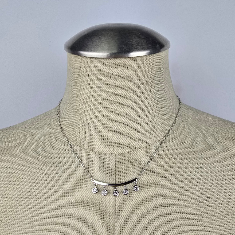 T 925 Sterling Silver Delicate Crystal Drops Necklace