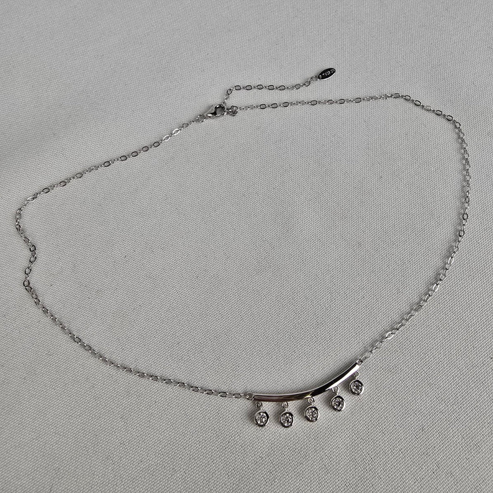 T 925 Sterling Silver Delicate Crystal Drops Necklace