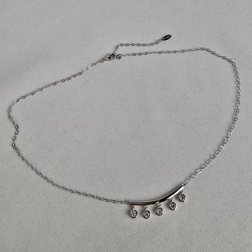 T 925 Sterling Silver Delicate Crystal Drops Necklace