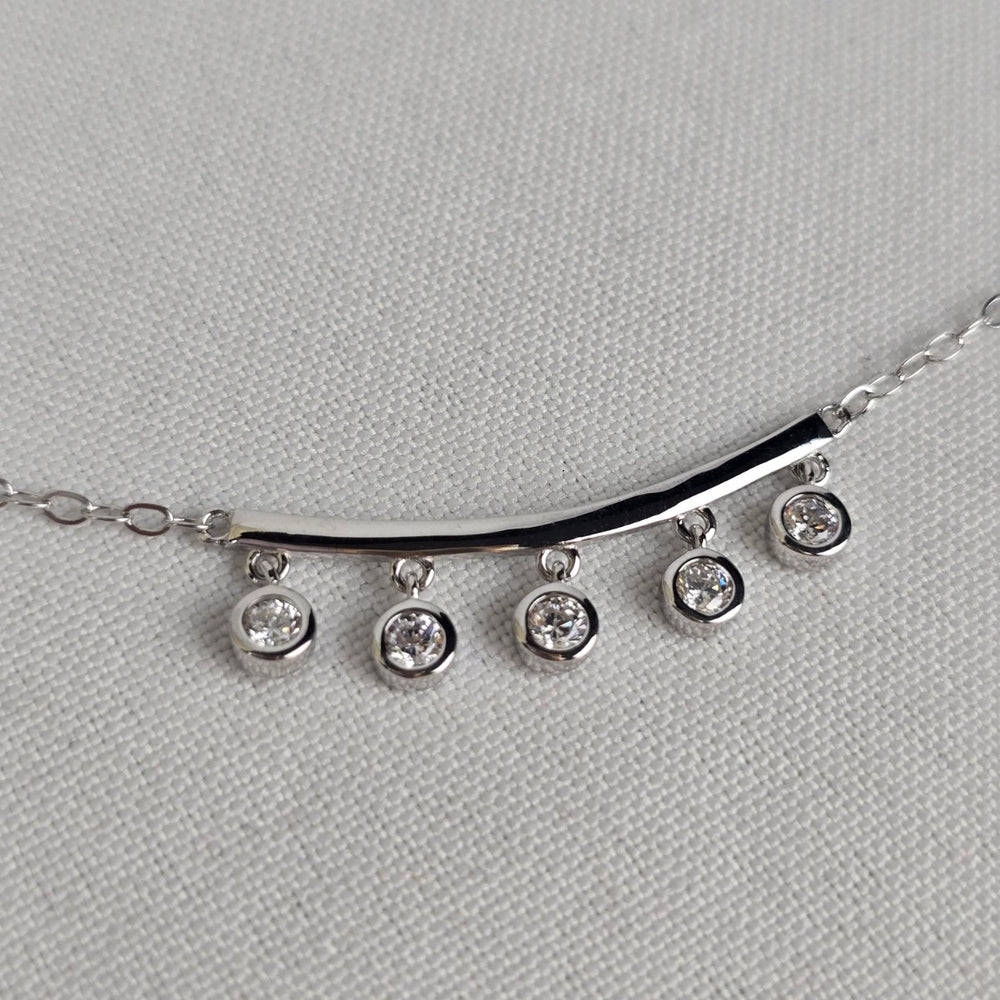 T 925 Sterling Silver Delicate Crystal Drops Necklace