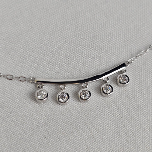 T 925 Sterling Silver Delicate Crystal Drops Necklace