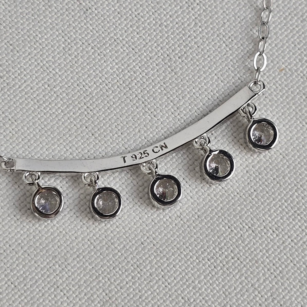 T 925 Sterling Silver Delicate Crystal Drops Necklace