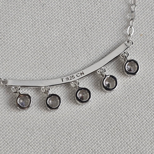 T 925 Sterling Silver Delicate Crystal Drops Necklace