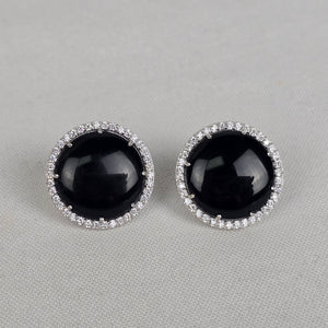 T 925 Black Stone Crystal Stud Earrings