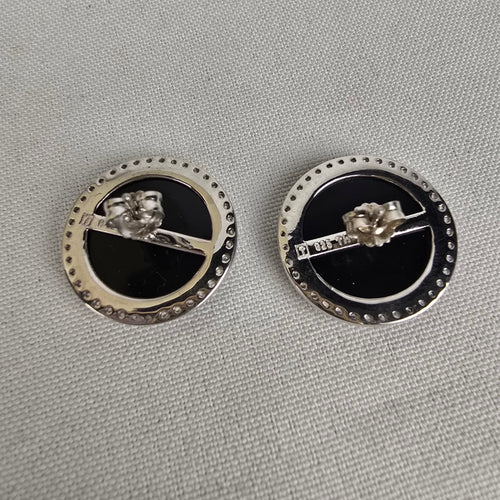 T 925 Black Stone Crystal Stud Earrings