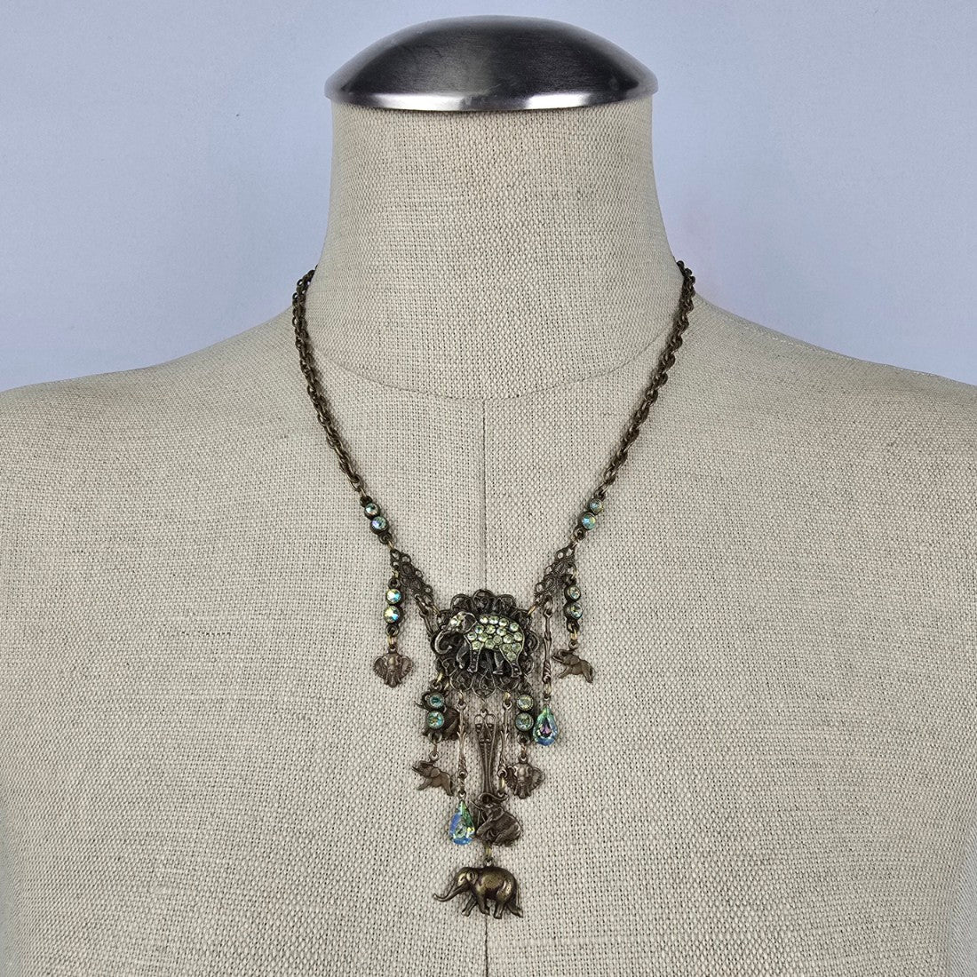 Banana Bob Bronze Elephant Rhinestone Statement Necklace