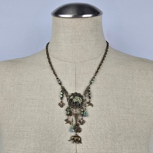 Banana Bob Bronze Elephant Rhinestone Statement Necklace