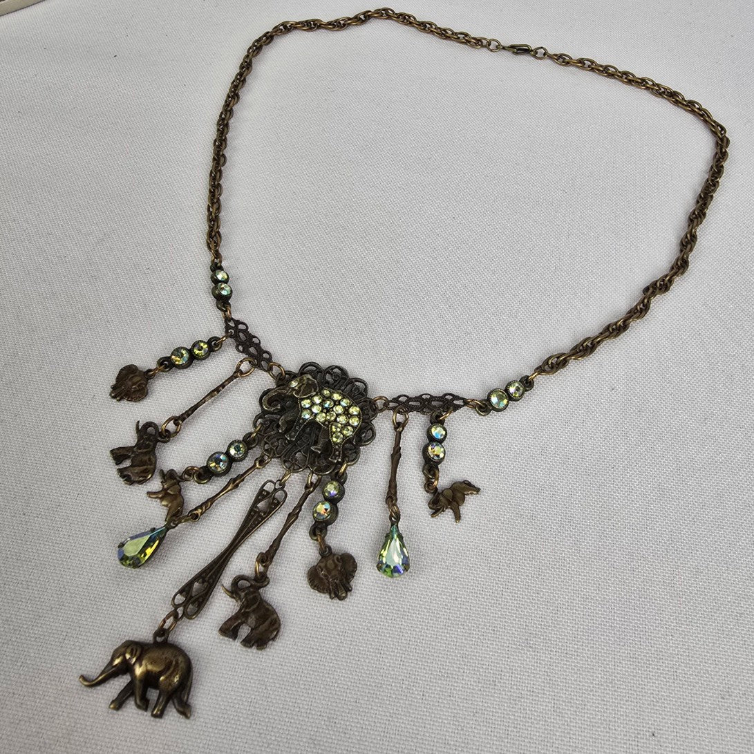 Banana Bob Bronze Elephant Rhinestone Statement Necklace