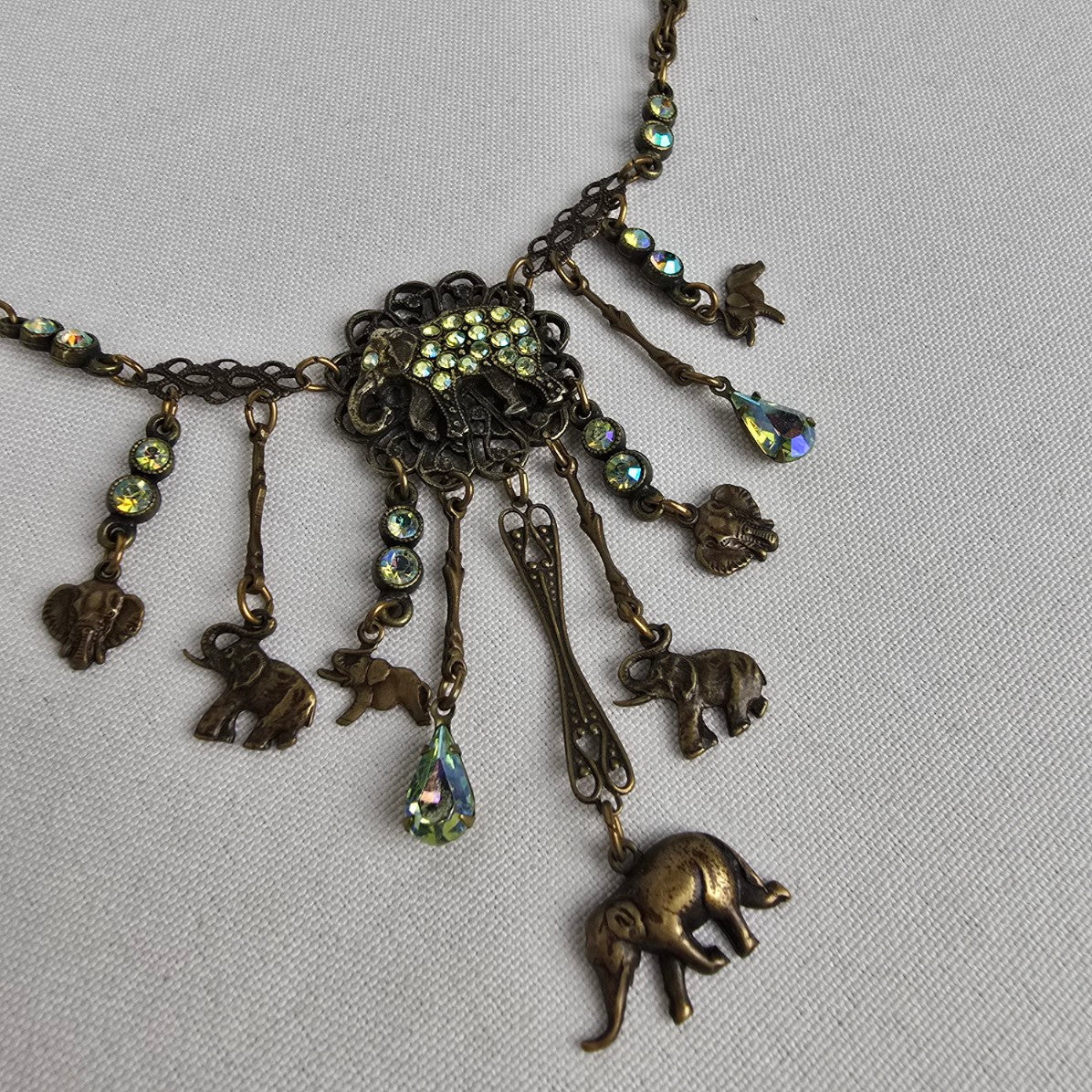 Banana Bob Bronze Elephant Rhinestone Statement Necklace