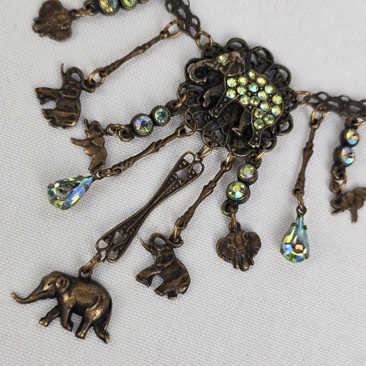 Banana Bob Bronze Elephant Rhinestone Statement Necklace