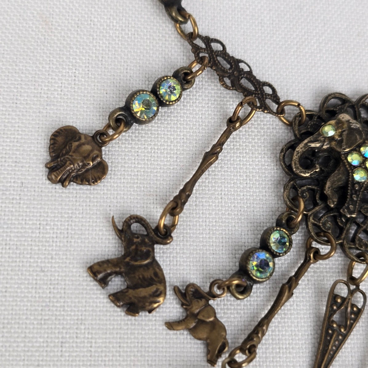 Banana Bob Bronze Elephant Rhinestone Statement Necklace