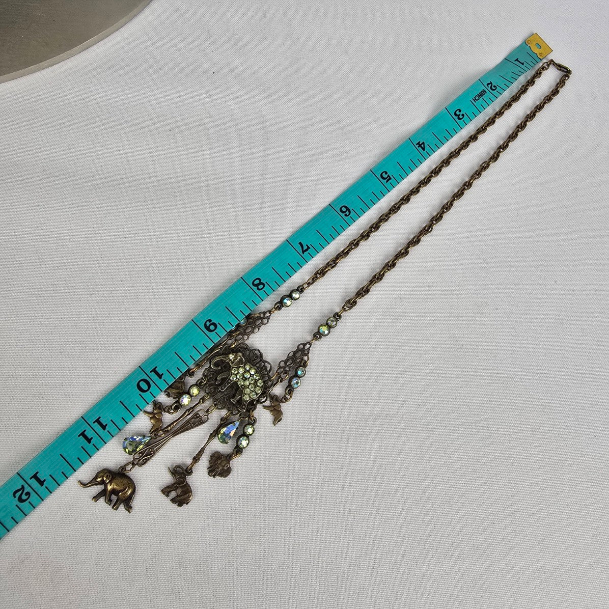 Banana Bob Bronze Elephant Rhinestone Statement Necklace