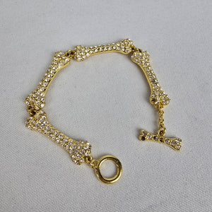 Gold Tone Crystal Dog Bone Link Toggle Bracelet