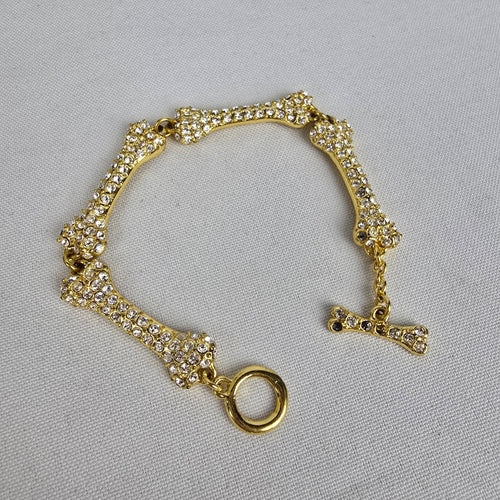 Gold Tone Crystal Dog Bone Link Toggle Bracelet