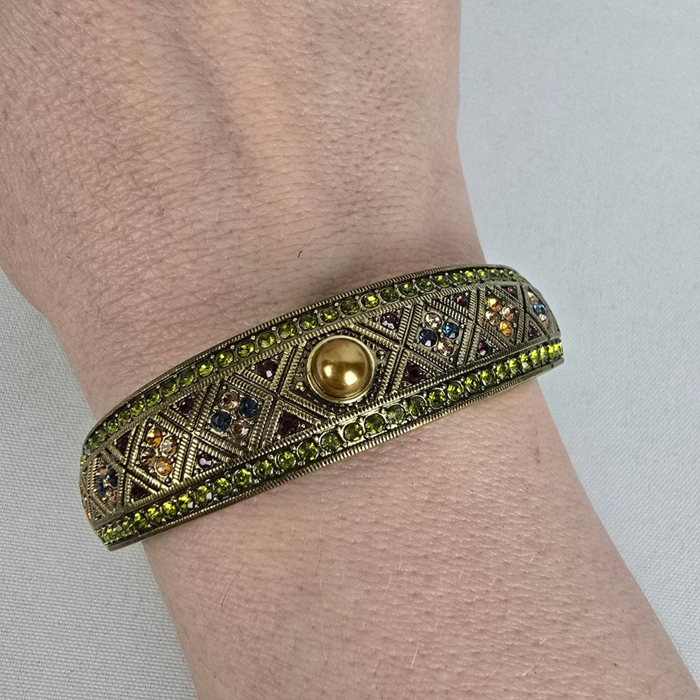 Heidi Daus Golden Faux Pearl Aqua Garnet Topaz Rhinestone Bangle Bracelet