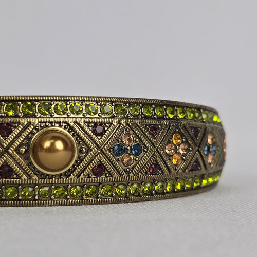 Heidi Daus Golden Faux Pearl Aqua Garnet Topaz Rhinestone Bangle Bracelet