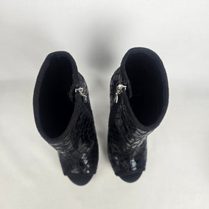 Black Leather Peep Toe Heeled Bootie Size 6