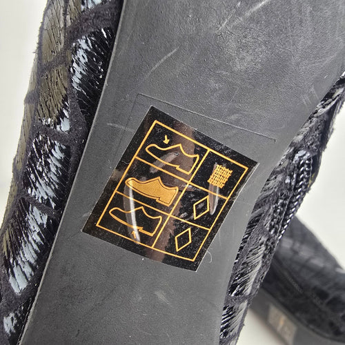 Black Leather Peep Toe Heeled Bootie Size 6