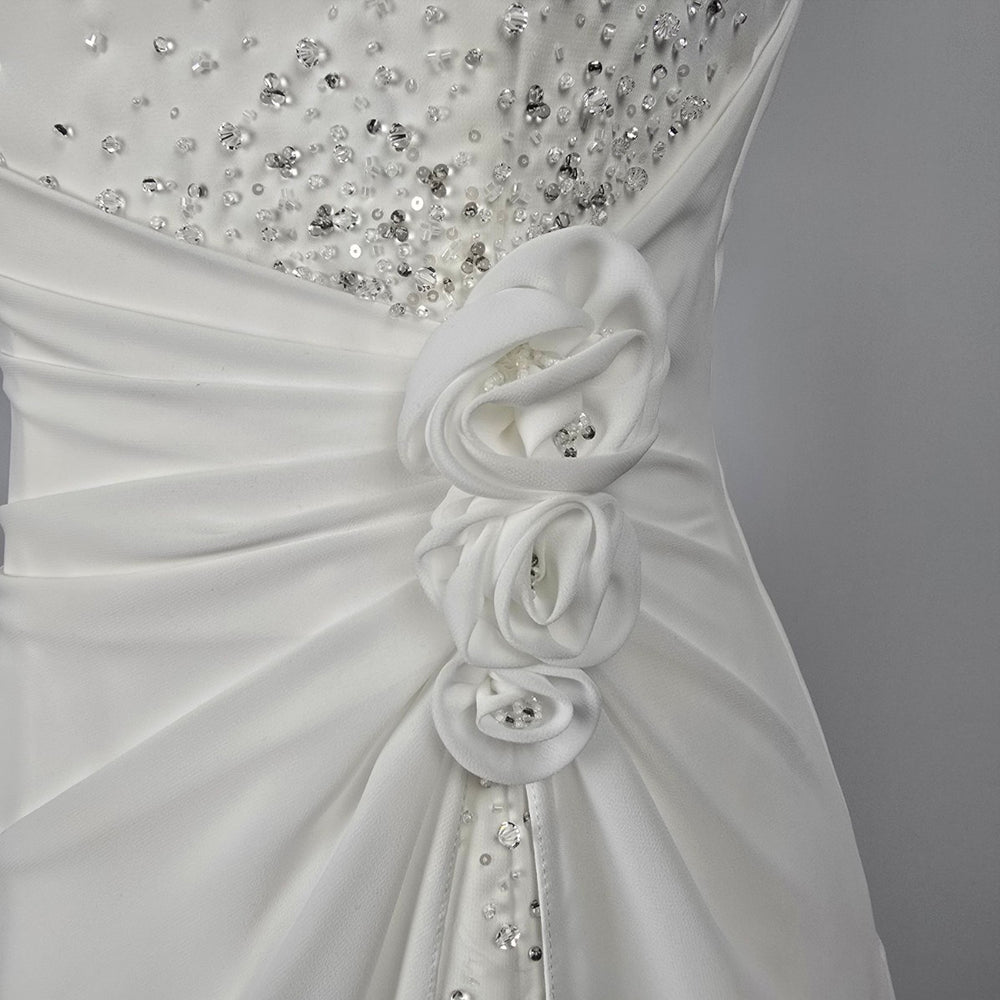 Alfred Angelo White Beaded High Low Wedding Dress Size XS