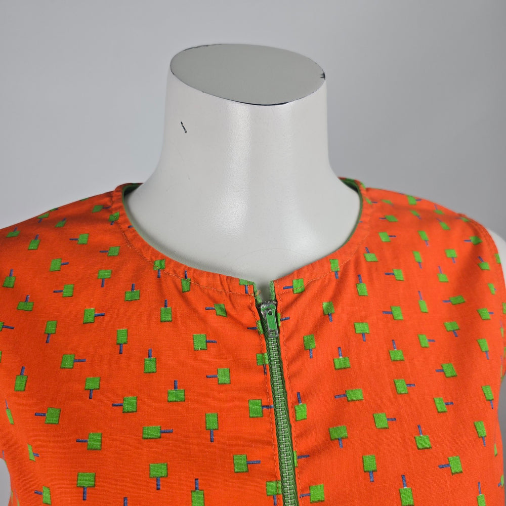 Vintage Go In's Orange Popsicle Print Cotton House Dress Size S