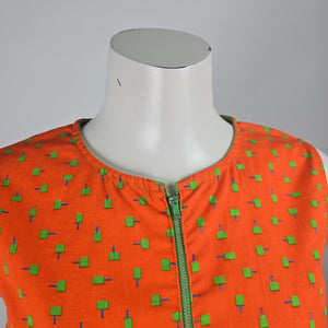 Vintage Go In's Orange Popsicle Print Cotton House Dress Size S