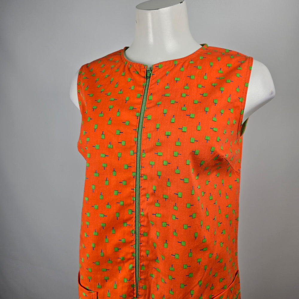 Vintage Go In's Orange Popsicle Print Cotton House Dress Size S