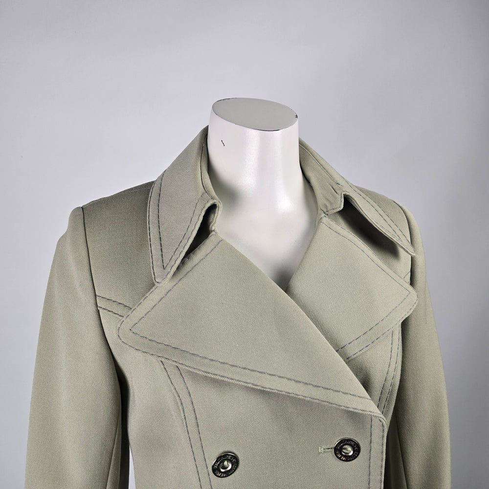 Vintage High Class Wool Green Double Breasted Militaries Equipment Trench Coat Size M