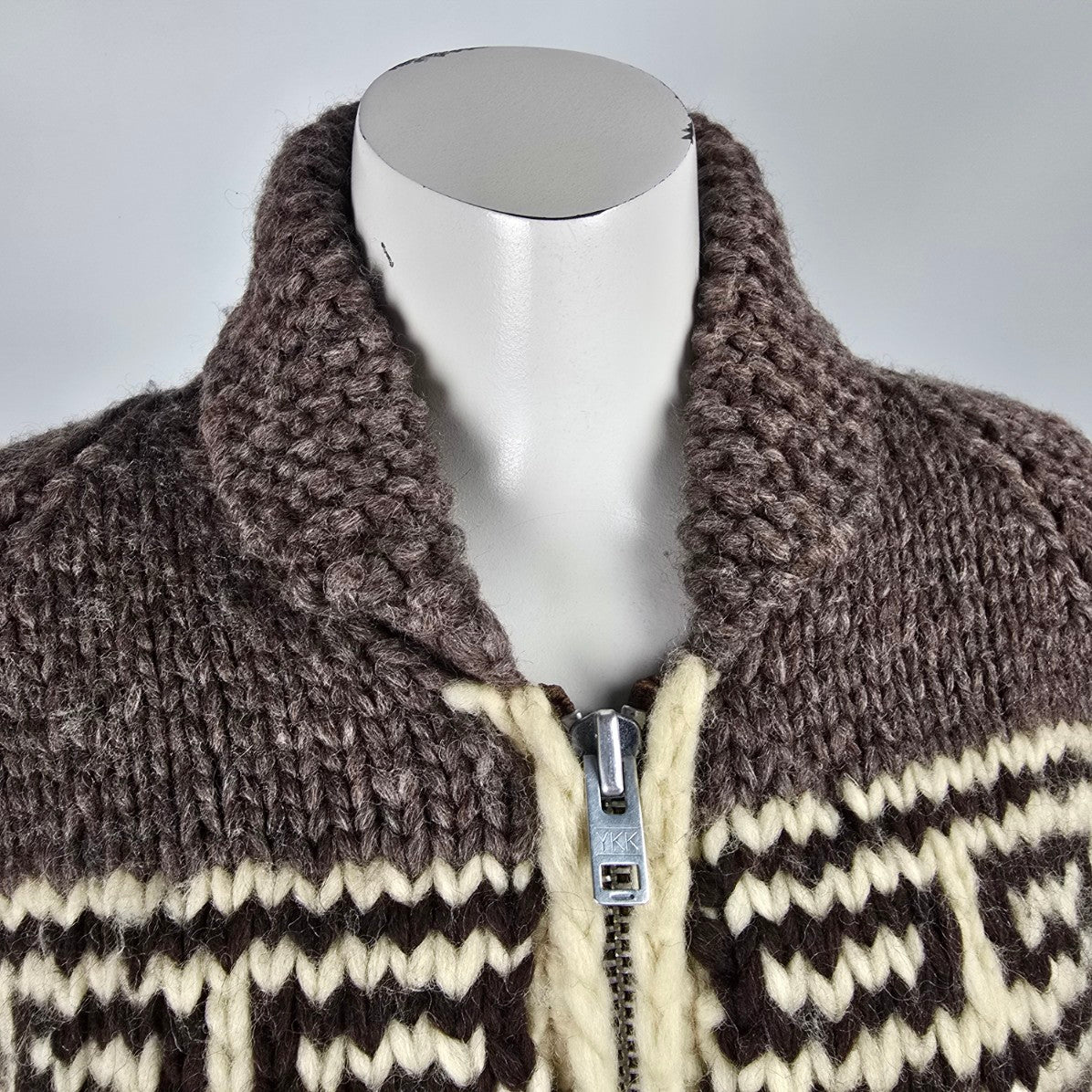 Vintage Cowichan Knit Eagle Zip Up Sweater Jacket Size M/L