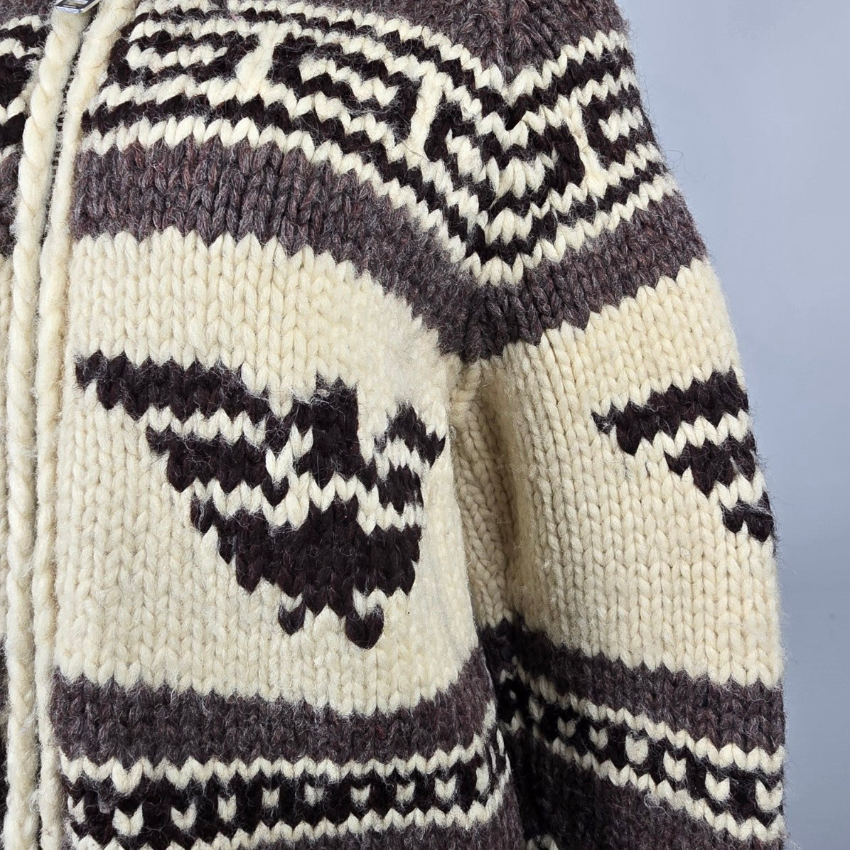 Vintage Cowichan Knit Eagle Zip Up Sweater Jacket Size M/L