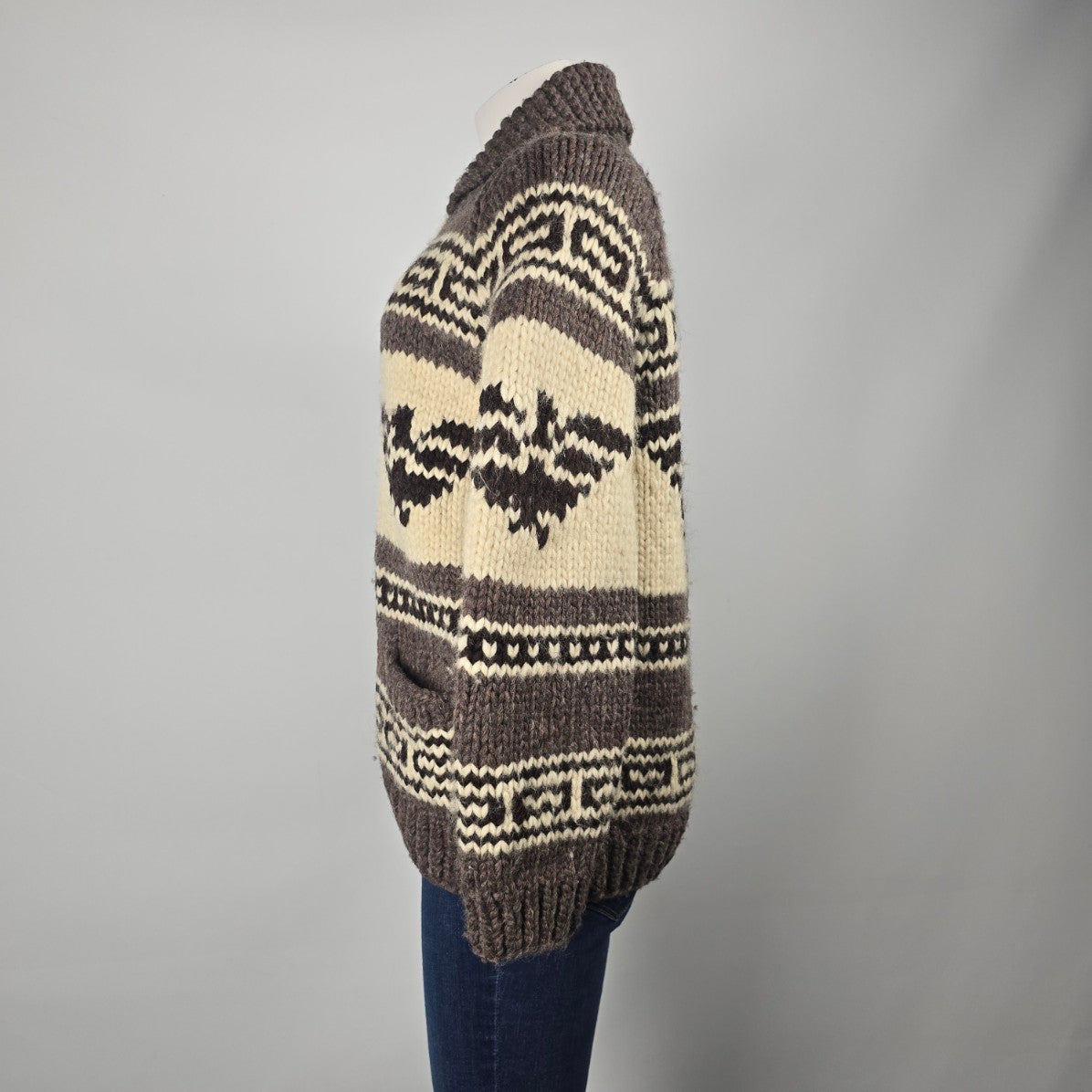 Vintage Cowichan Knit Eagle Zip Up Sweater Jacket Size M/L
