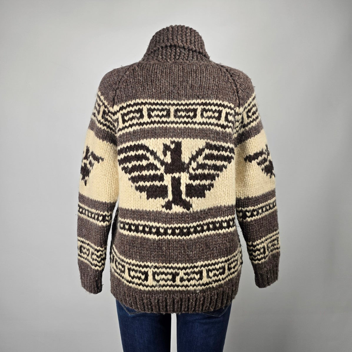 Vintage Cowichan Knit Eagle Zip Up Sweater Jacket Size M/L