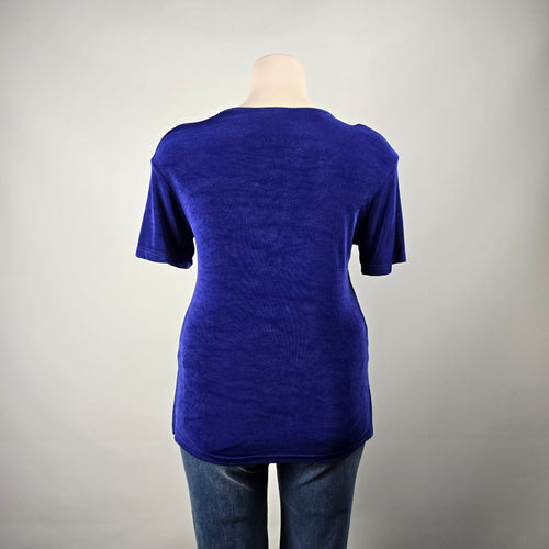 Vintage Primavera Blue Slinky Jersey Egyptian Print Top Size S/M
