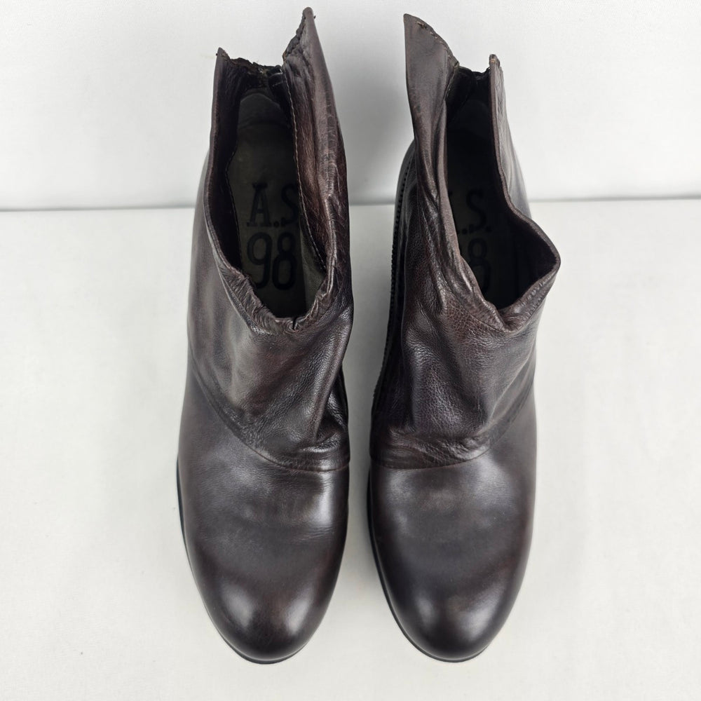 AS98 Brown Leather Heeled Ankle Boots Size 9