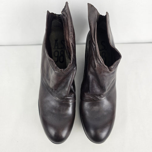 AS98 Brown Leather Heeled Ankle Boots Size 9