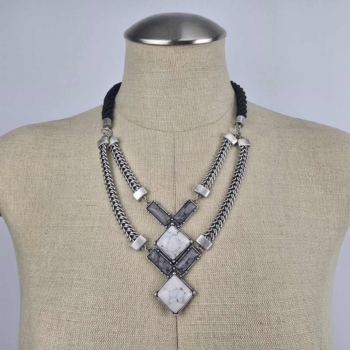 Mythologie Silver & Grey Faux Marble Statement Necklace