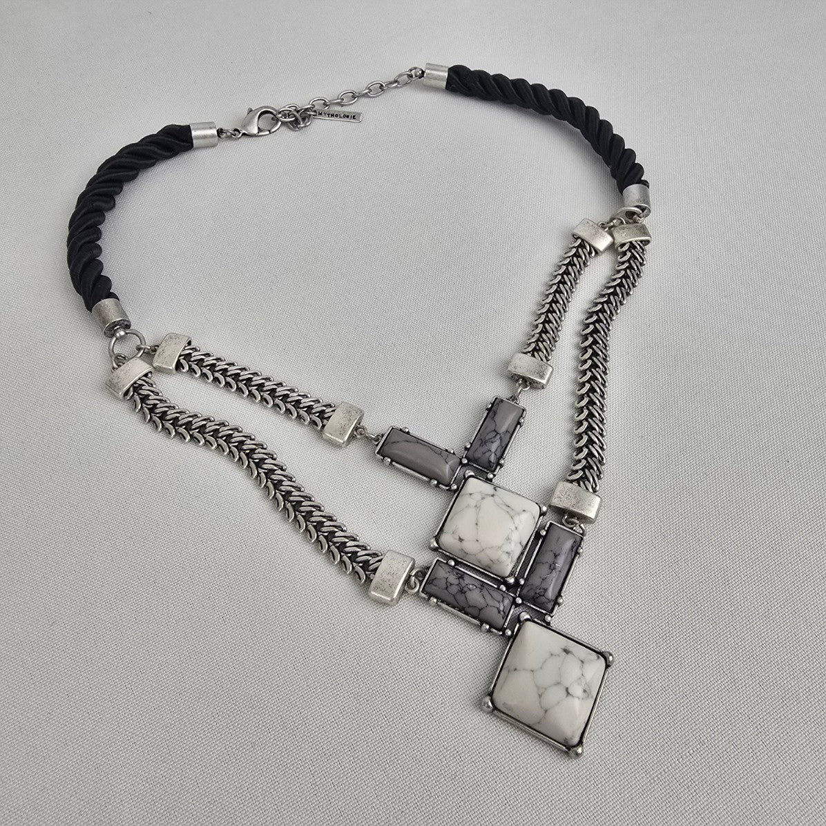 Mythologie Silver & Grey Faux Marble Statement Necklace