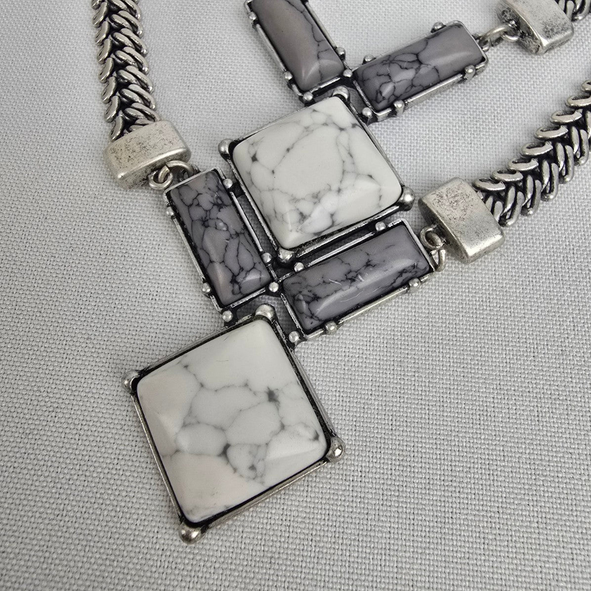 Mythologie Silver & Grey Faux Marble Statement Necklace