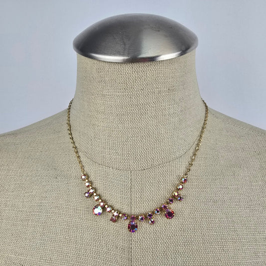 Vintage Gold & Pink Rhinestone Necklace